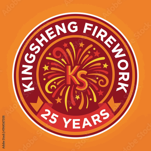 This vibrant logo celebrates 25 years of Kingsheng Firework, featuring a colorful explosion of fireworks surrounded by a bold, circular design proclaiming the milestone.