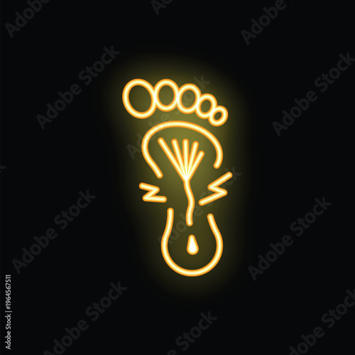 Bright neon sign illustrating foot pain, potentially symbolizing medical conditions or discomfort