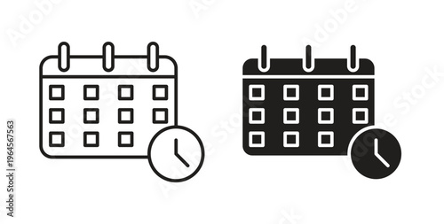 Calendar clock icons symbol. Simple, flat design for web or mobile app