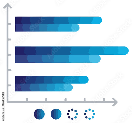 A horizontal bar chart with blue gradient bars and four circular progress indicators is displayed on a white background.