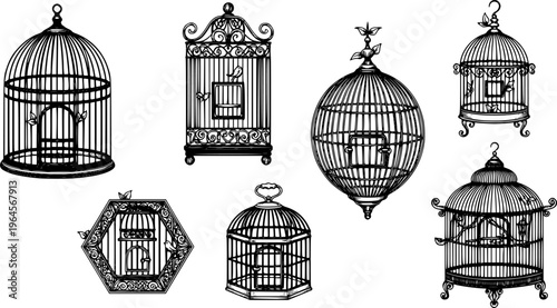Collection of Six Vintage Style Birdcages in Varied Shapes and Designs
