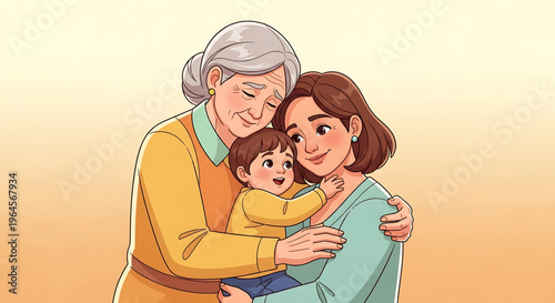 Generational love and tenderness a grandmother, mother, and baby sharing a warm embrace
