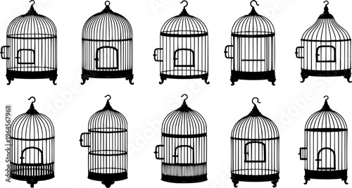 Collection of Six Vintage Style Birdcages in Varied Shapes and Designs
