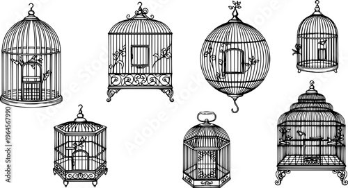 Collection of Six Vintage Style Birdcages in Varied Shapes and Designs
