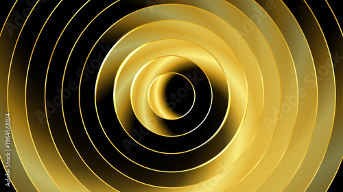 Gold abstract 3D rings, metallic gradient, concentric circles, luxury glow, ribbed glass texture, geometric background, futuristic, glossy, elegant, depth, luminous, modern
