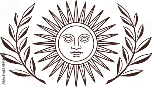Argentine sun of may emblem with laurel wreath argentina symbol national