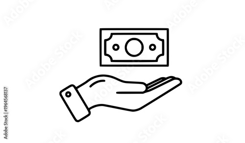 Donation and Charity Support Line Icon of Paper Money in Hand Editable Stroke Monochrome Vector Illustration
