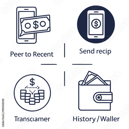 Mobile peer to peer payment service infographic with wallet and transaction icons