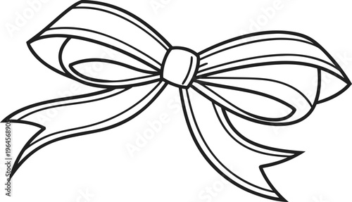 Black and white playful gift bow doodle with exaggerated ribbon loops line playful