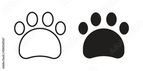 Paw icons line and solid version, outline and filled vector design set