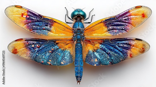 Vibrant Stained Glass Style Dragonfly with Intricate Wing Patterns, Isolated Decorative Insect Art for Home Decor, Wall Prints and Creative Craft Projects