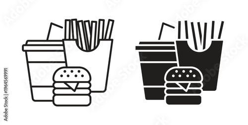 Fast food icons symbol. Simple, flat design for web or mobile app