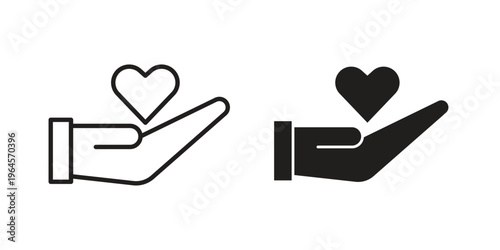 Philanthropy icons line and solid version, outline and filled vector design set