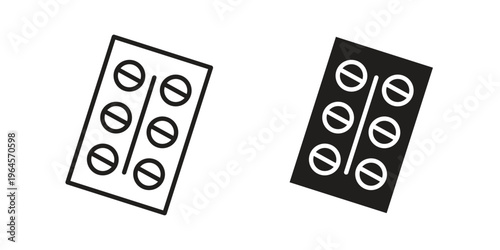 Pill blisters line and solid version, outline and filled vector design seticons line and solid version, outline and filled vector design set