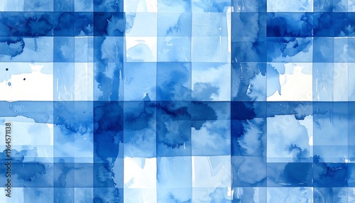 Abstract watercolor plaid pattern in shades of blue for versatile design applications