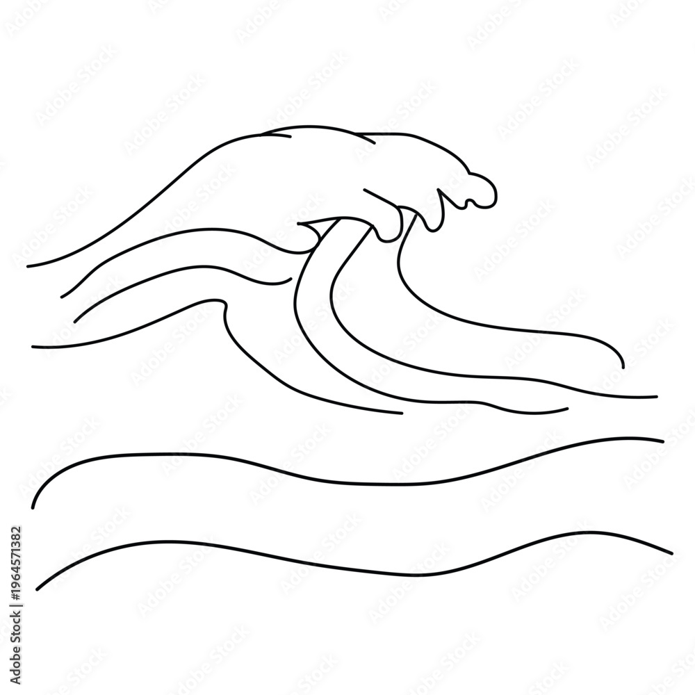 Obraz premium Simple black and blue ocean wave icon drawing , ocean storm wave icon , single wave icon , white background , EPS10