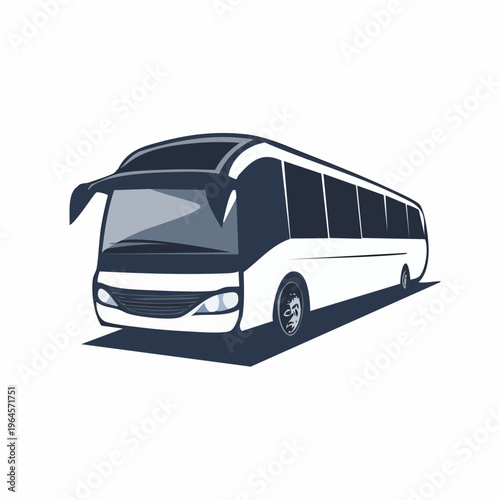 White Tour Bus Illustration Front View.