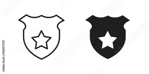 Police badge icons line and solid version, outline and filled vector design set