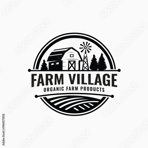 Farm house village badge emblem logo vector isolated. Best for organic farm products related industry