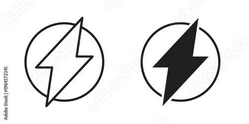 Power icons line and solid version, outline and filled vector design set