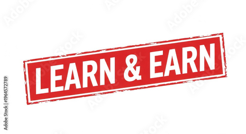 Red Learn and Earn rubber stamp style badge on a plain surface isolated png