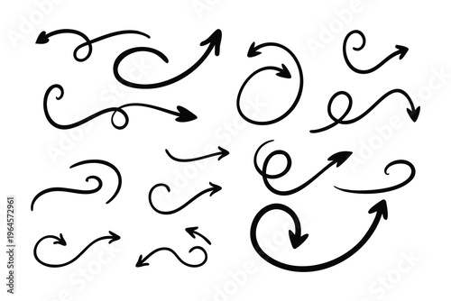 Collection of hand drawn black arrows on white background