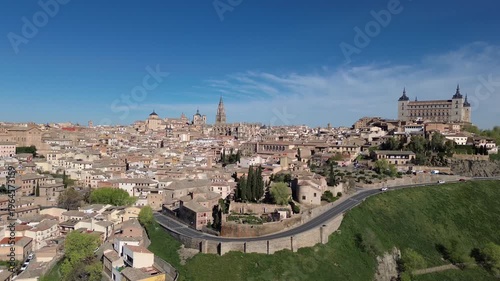 Aerial Toledo skyline with Alcazar and Cathedral Spain