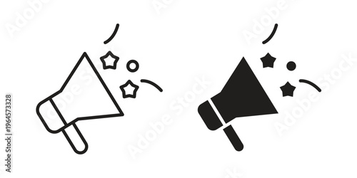 Promotion icons line and solid version, outline and filled vector design set