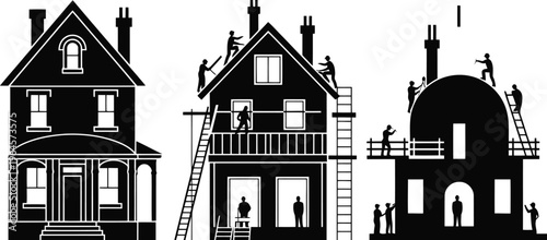 Residential home construction and renovation silhouette set