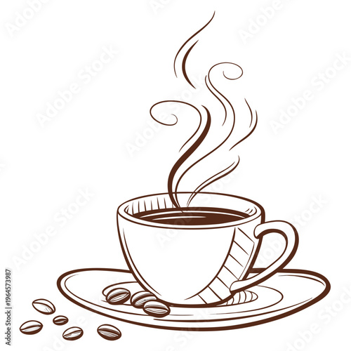 A steaming hot cup of coffee on a saucer