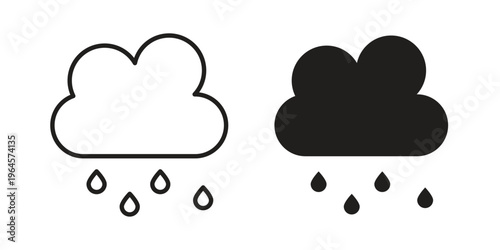 Rain icons line and solid version, outline and filled vector design set