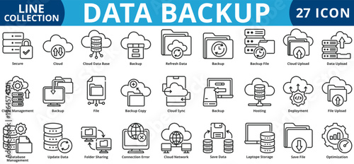 Data backup icon set outline style icon set collection vector illustration