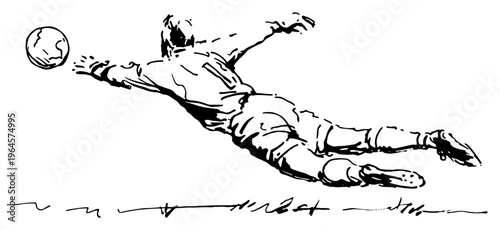 Goalkeeper diving to save a soccer ball in dynamic action minimalist sketch style