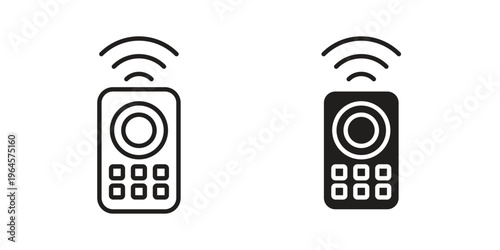 Remote control icons line and solid version, outline and filled vector design set