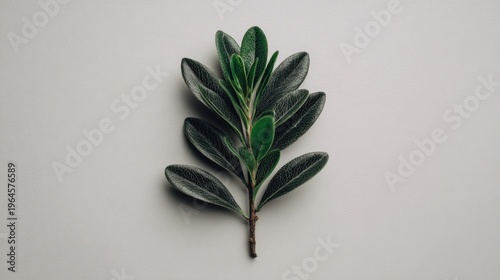 Studio Shot of a Fresh Green Leaf Branch on a Smooth White Background