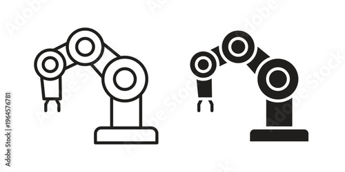 Robot arm icons line and solid version, outline and filled vector design set