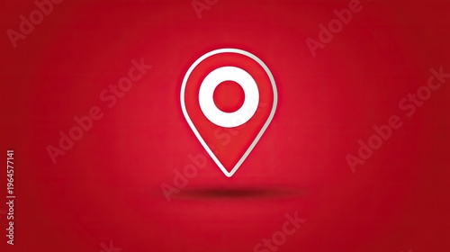 Elegant red background featuring a white location pin icon with subtle shadow