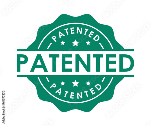 Patented Green Stamp Badge Logo | Official Patent Seal with Banner Icon