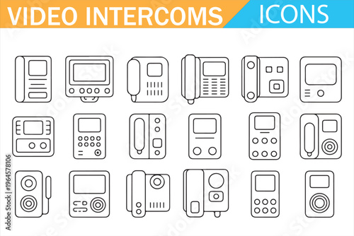 Door phone video intercom icons collection smart home security communication vector line style