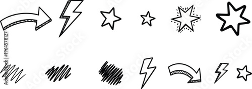 Collection of various comic book style graphic symbols and icons