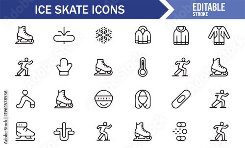Snow and ice skating icon collection for winter activity themes