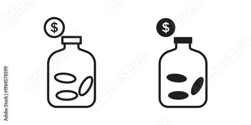Savings icons line and solid version, outline and filled vector design set