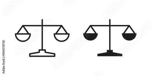 Scales of justice icons line and solid version, outline and filled vector design set