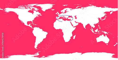 Outline of Mediterranean sea location on world map Vector File Ai