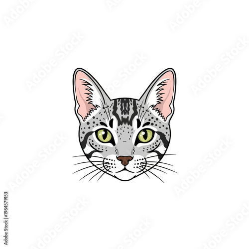Spotted Cat Head Vector Illustration - Domestic Feline with Green Eyes