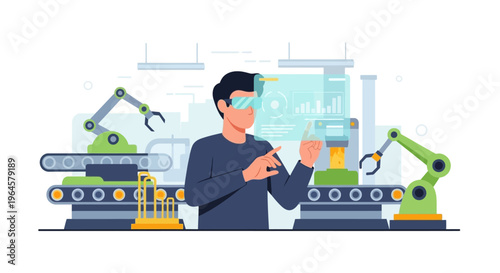 Industry 4.0 Smart Factory with Augmented Reality: Engineer Monitors Automated Production Line via Virtual Interface and Robotic Arms