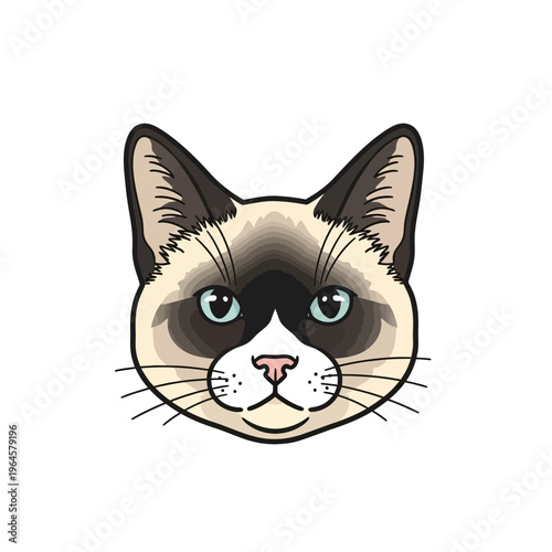 Siamese Cat Face Vector Illustration - Cute Ragdoll or Snowshoe Pet Portrait Mascot Icon
