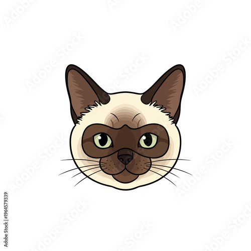 Siamese Cat Head Vector Illustration - Cute Seal Point Feline Portrait