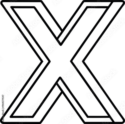 Bold Three Dimensional X Outline Icon