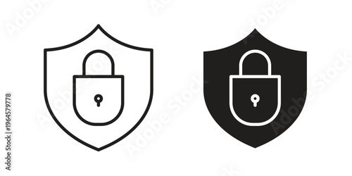 Security lock icons line and solid version, outline and filled vector design set